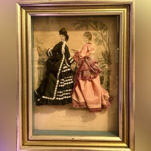 RARE 1800s French Fashion Plate “La Mode Illustrée Silk Textile Lithograph 18x11